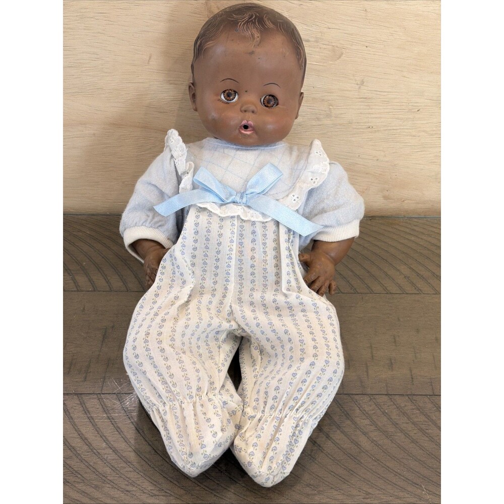 VTG Black Baby Doll african american Effanbee 14" 1964 1960s baby button nose